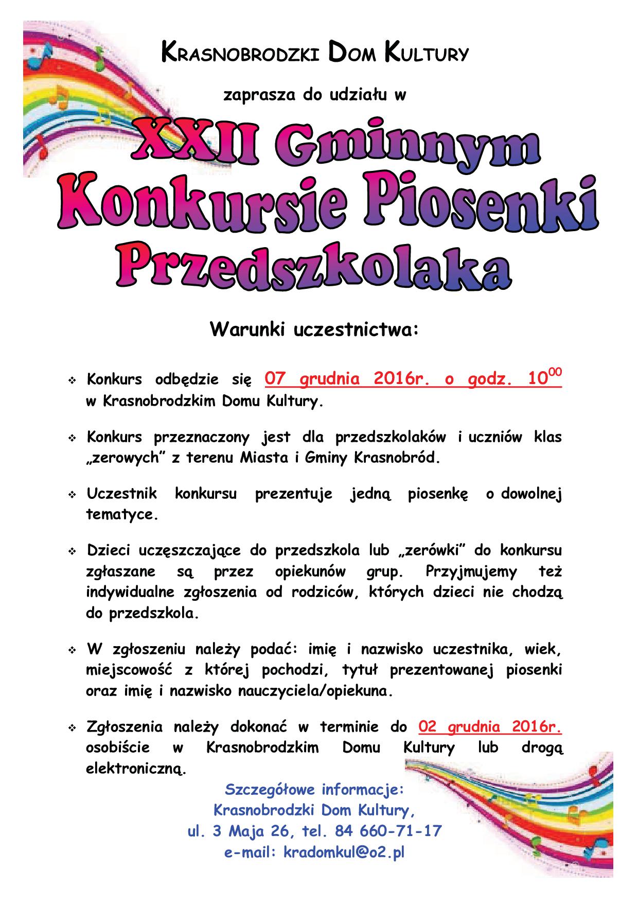 XXII Konkurs Piosenki Przedszkolaka plakat A4